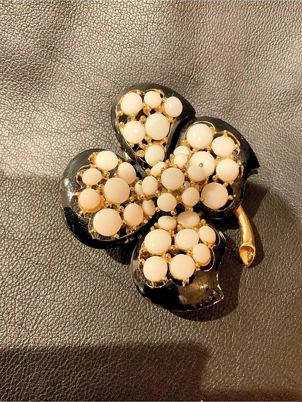 Trifari Black & Gold Faux Pearl Brooch
